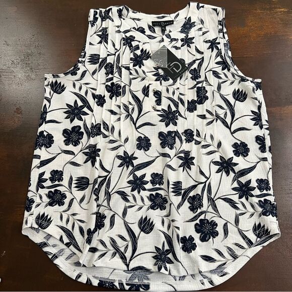 FRED DAVID FLORAL PLEADED SLEEVELESS SUMMER TOP  SML BLUE/WHITE SIZE SMALL - Picture 9 of 11